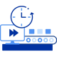 Production line and clock symbolizing optimized workflow efficiency and faster processing time.