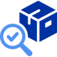 Package icon with a magnifying glass and checkmark representing consistent quality and product inspection.