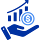 Hand holding a rising bar chart and coin symbolizing reduced waste and improved profitability.