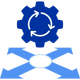 Icon of a gear with arrows, representing, representing automated decision-making for efficient workflow execution.