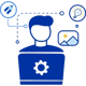 Icon of an engineer working in front of a computer, symbolizing a graphical workflow designer for visual process management