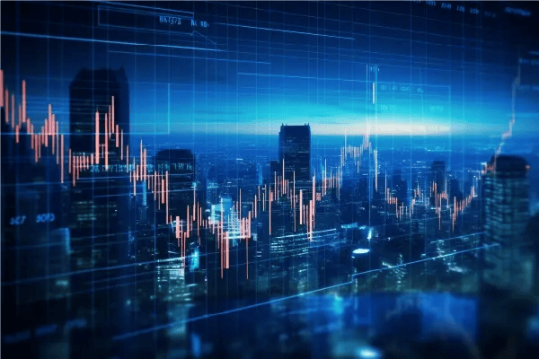 Digitale Visualisierung der fortschrittlichen statistischen Prozesskontrolle (SPC) in LineWorks SPACE, die Datenanalyse und Echtzeitüberwachung vor dem Hintergrund einer Stadtlandschaft zeigt.